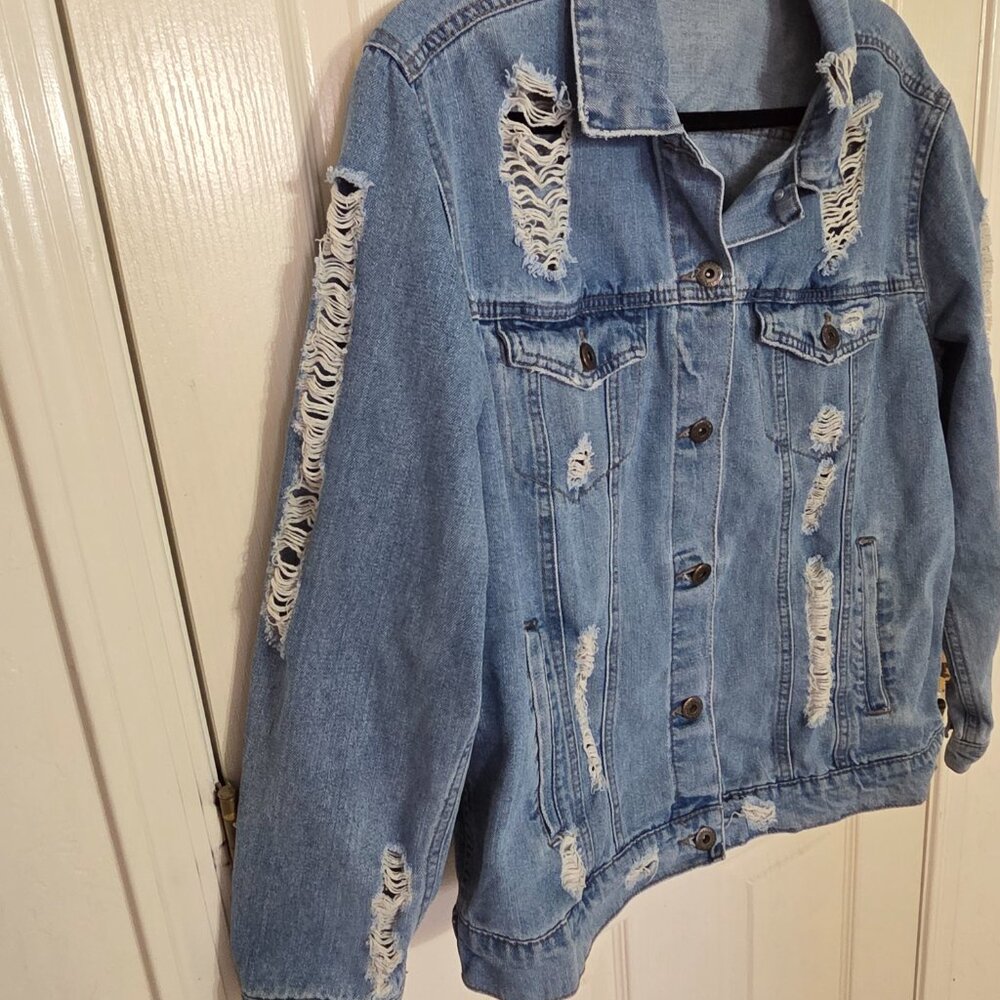 Highway Jeans Button-Up Distressed Denim Jacket Grunge Blue Wash Y2K SZ L - Picture 5 of 12